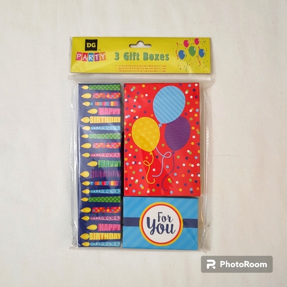 FREEBIE with Bundle New 3 Box Set of Small Gift Boxes Birthday Candles Balloons - Picture 1 of 3